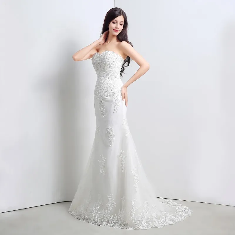 Nya White Lace Mermaid Wedding Dresses 2022 Sweetheart Appliques Party Bridal Bowns Stock 6-16 QC 3312825