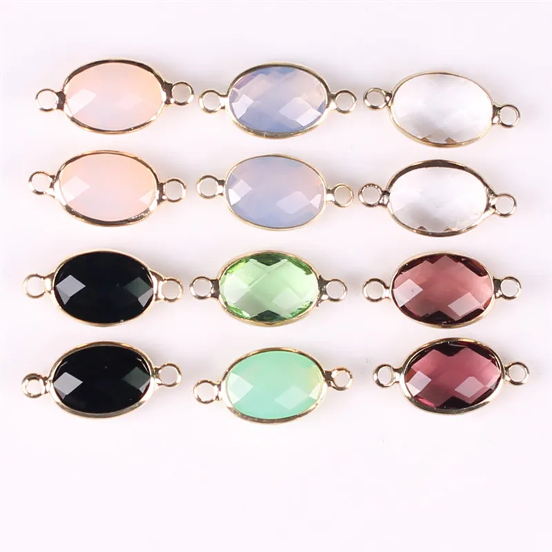 Top Quality Mix Semi-precious Pink Rose Quartz Black Onyx Faceted Oval Gemstone Pendant Connectors Crystal DIY Making for Necklace Bracelet