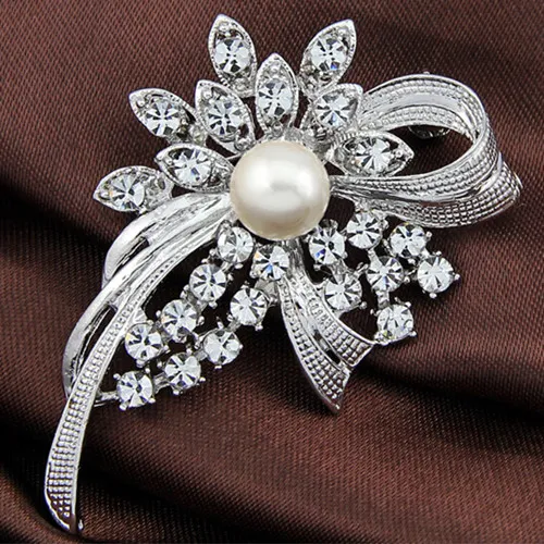 Incroyable broche de fleur de diamant et de perle pour le mariage exquise dame Cotume broches broche Boutique broches broches