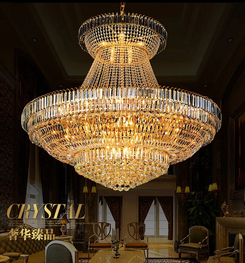 Modern Crystal Chandeliers Lighting Fixture American Big Gold Crystal Chandelier LED Lamp European Luxurious Droplight Home Indoor Hotel Club Light D140cm H120cm