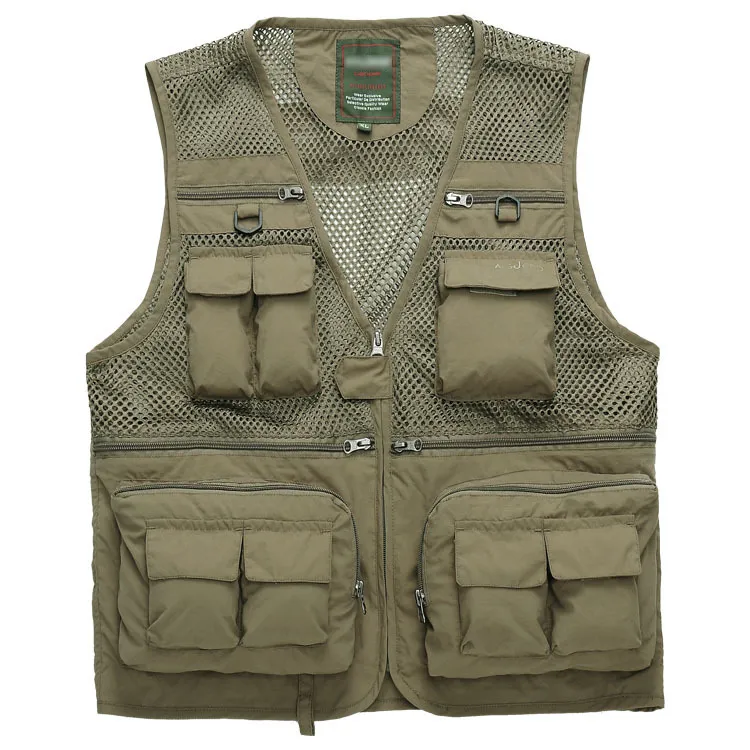 Groothandel- 2014 Spring Nieuwe herenzakken Vest Multi-pocket kleding Dunne sectie Mesh Fotografie Waastcoat Groothandel