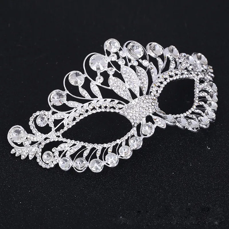 Crystal Mask Silver Tone Venetian Bridal Masquerade Rhinestone Crystal Eye Mask Halloween Fancy Dress Ball Party Mask
