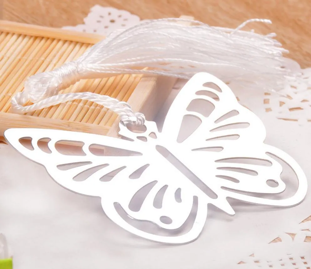 20 sztuk Srebrny Ze Stali Nierdzewnej Butterfly Bookmark Do Ślubu Baby Shower Party Urodziny Favor Prezent CS004