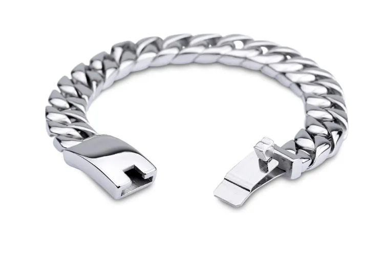 Pure Titanium Biżuteria Mężczyźni Moda Moda Cuban Link Bracelets Wysokie polerowane opaski na nadgarstki Pulseras Brace Lace 20cm 22cm 1 2cm306y