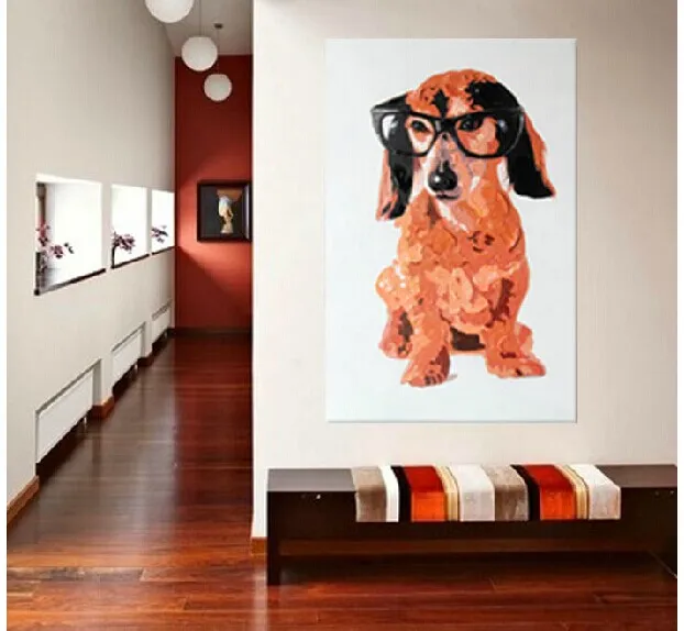 Handgemaakte hond foto prints kunst op canvas handgeschilderd olieverfschilderij door bekwame kunstenaar vakantie geschenken geen frame