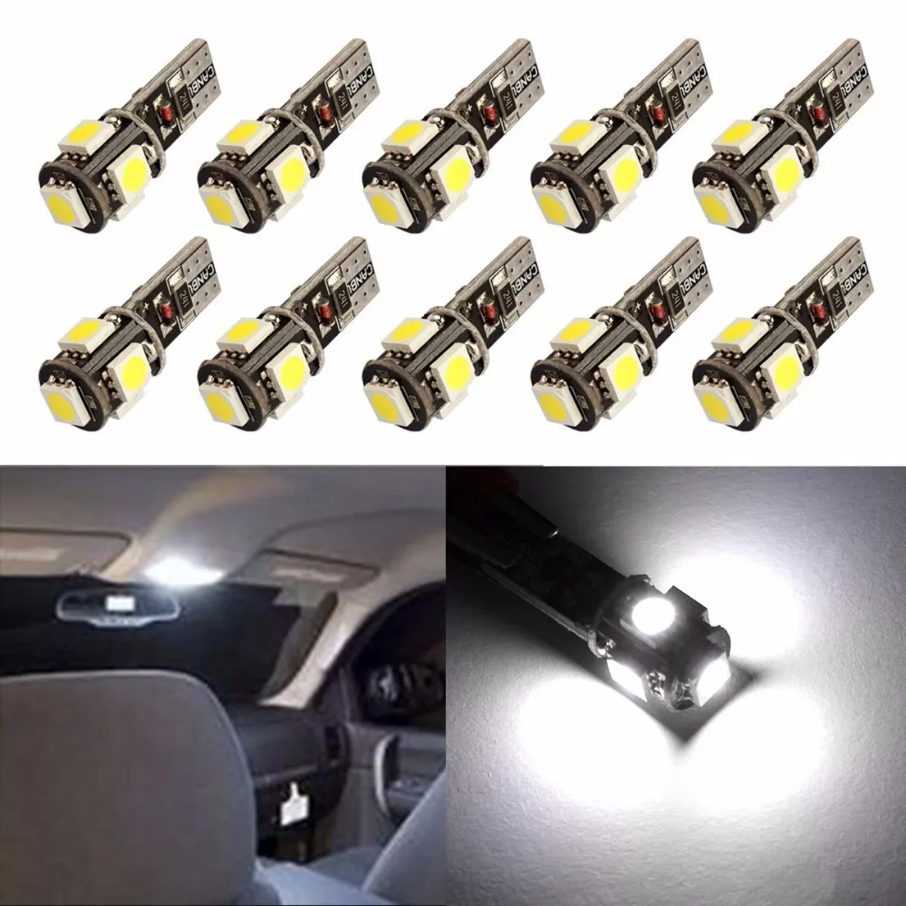 100PCS T10 5SMD 5050 led Canbus Error Free Car Lights W5W 194 5led LIGHT BULBS White Lamp