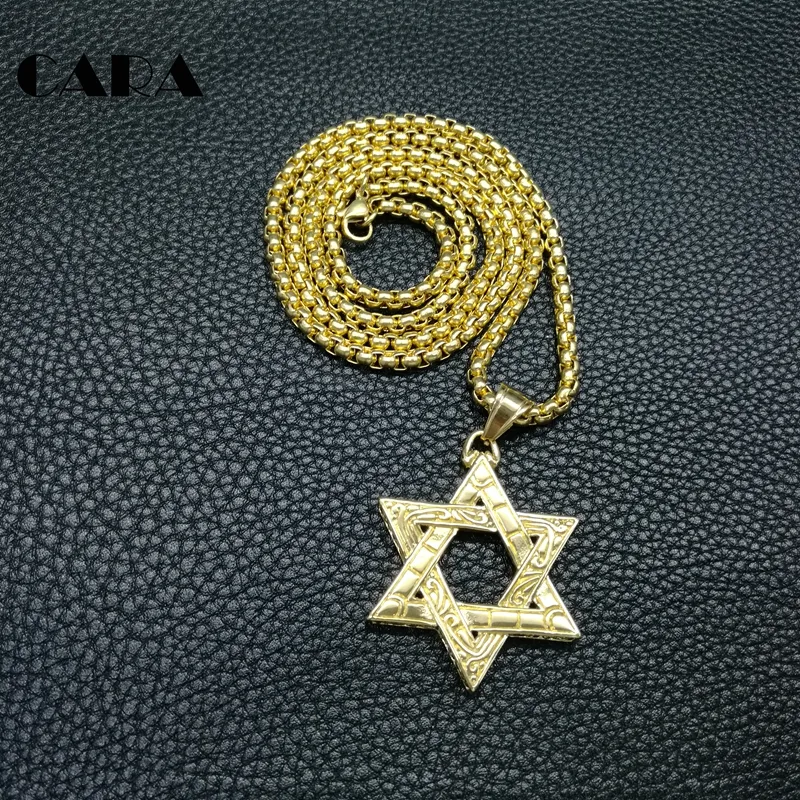 hip hop necklace Men039s High Quality SixPointed Jewish Star of David Pendant Necklace Stainless Steel gold 3mm 270390393311846