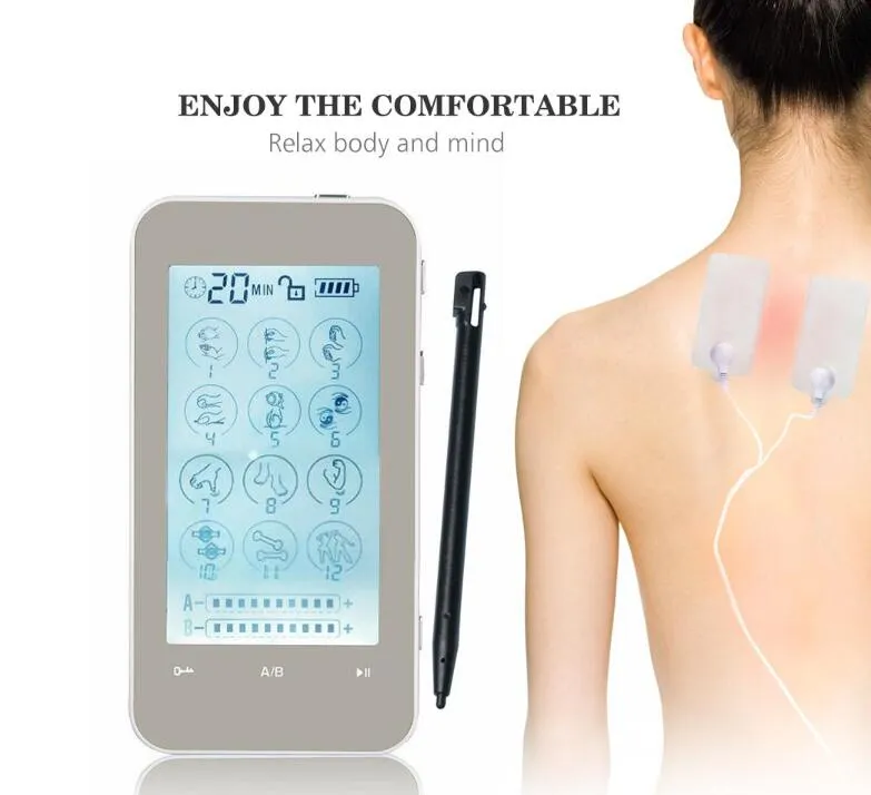 2 Kanaals LCD Touchscreen Elektrische Pulse Therapie TENS EMS Massager, 12 Modi Digitale Elektronische Mini Acupunctuur Magnetische Therapie door DHL