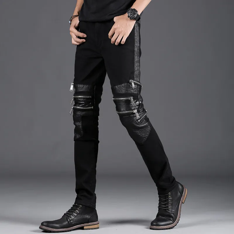 New Rrtro Mens Jeans Elastic Slim Straight Pants Cool Black Zipper ...