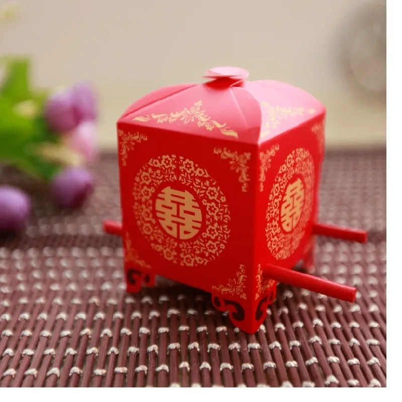 Livraison gratuite chaise à porteurs de mariée rouge boîtes de faveur de mariage boîte-cadeau boîte de bonbons de mariage chinois boîte d'emballage WA1957