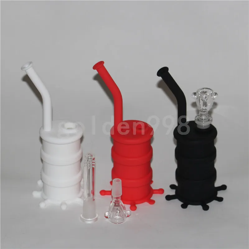 narghilè Silicon Barrel Bong Silicone Oil Rigs Mini con stelo e ciotola in vetro DHL