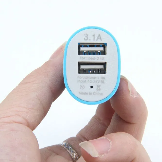 Оптовая продажа-двухпортовый рожок USB автомобильное зарядное устройство USB адаптер 3.1 A красочное автомобильное зарядное устройство для iPhone 6 5 5C 5S 4S Samsung s3 s4 s5 500 шт. / лот