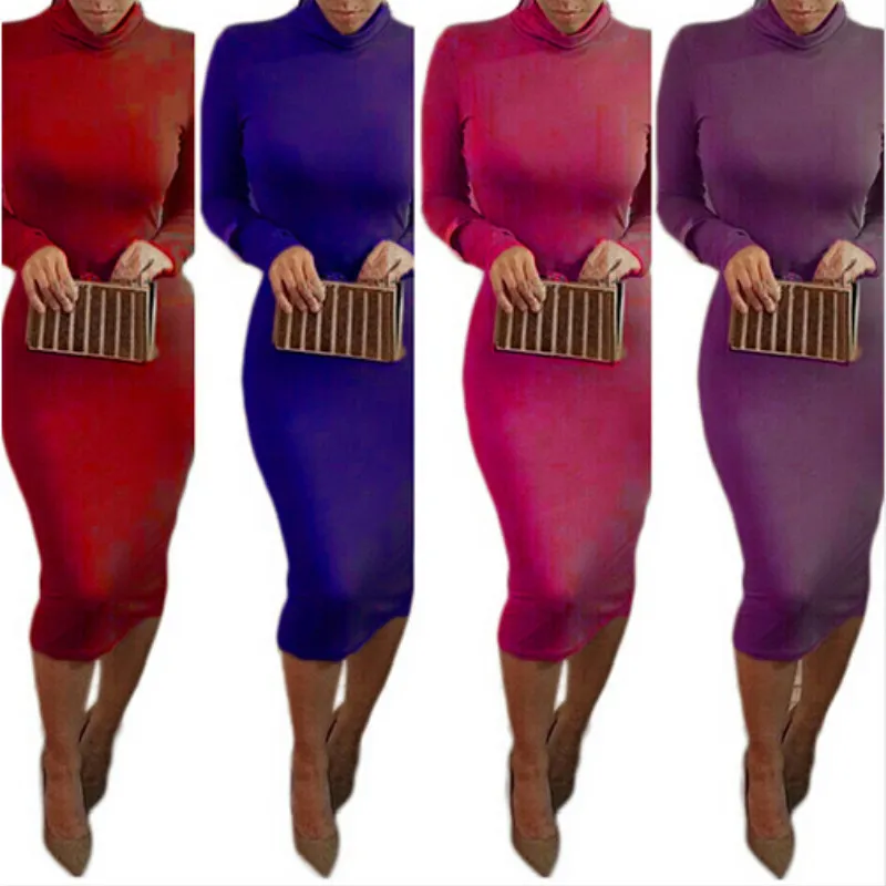 新しい女性のセクシーなスリムファッションヨーロッパスタイルのハイネッククラブウェアナイトウェアボディコンドレス8色