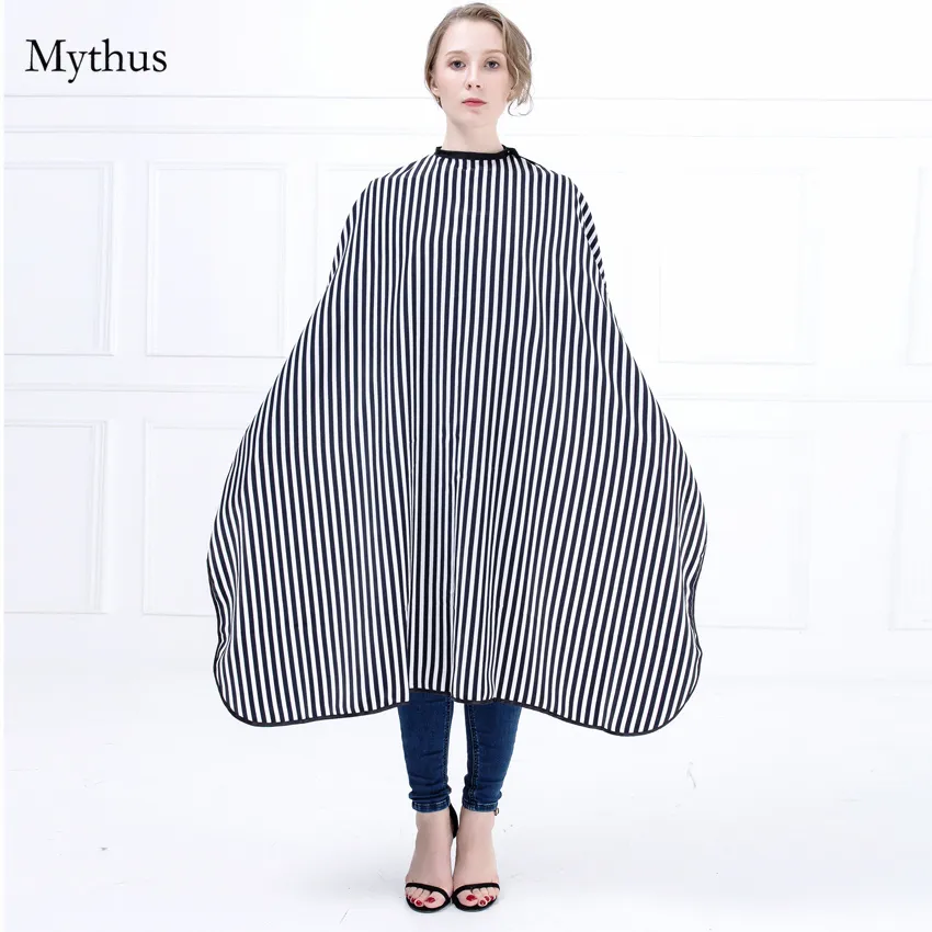 New Arrival Elegancka Lady Fryzjerstwo Przylądek Czarny I Biały Strip Włosy Cięcia Cape Suknia Regulowana Neck Button Salon Cape