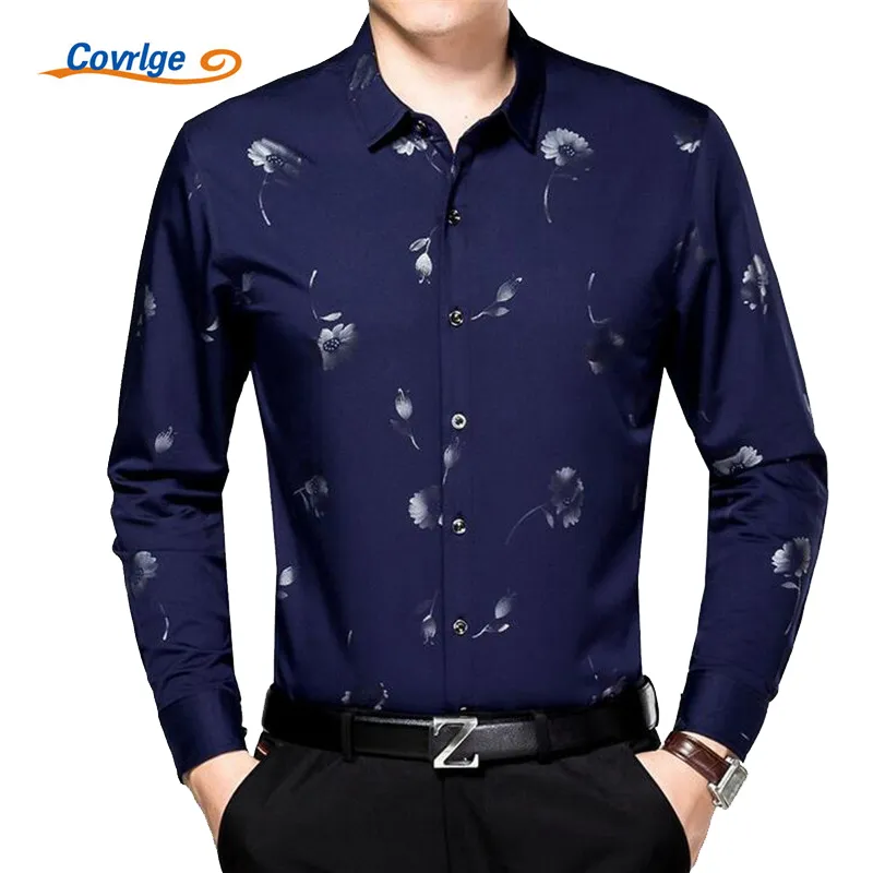 Wholesale- Covrlge 2017 Spring Men Business Shirt New Fashion Men's Bamboo Fiber Long Sleeve Shirts  Clothing Male Print Dress MCL045