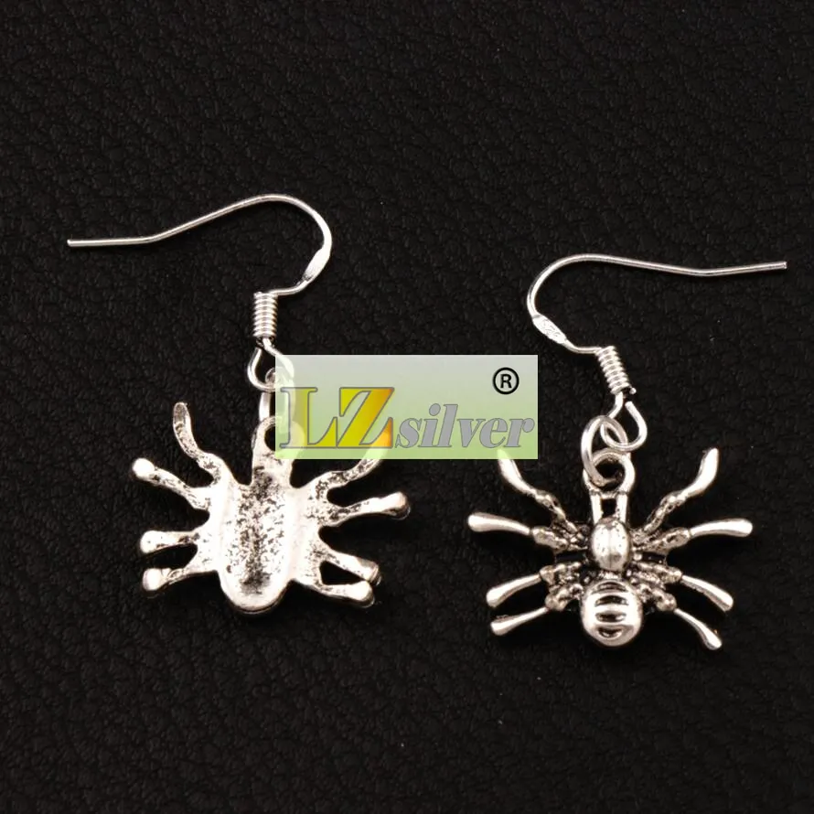 Crawling Spider Dangle & Chandelier Earrings 925 Silver Fish Ear Hook E037 19.4x29mm