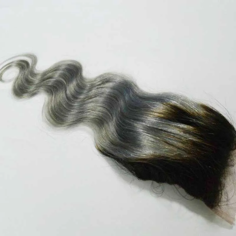 4x4 Straight Lace Colored Closure 1B/Grey Brazilian Remy Human Hair Baby Hair Free Part