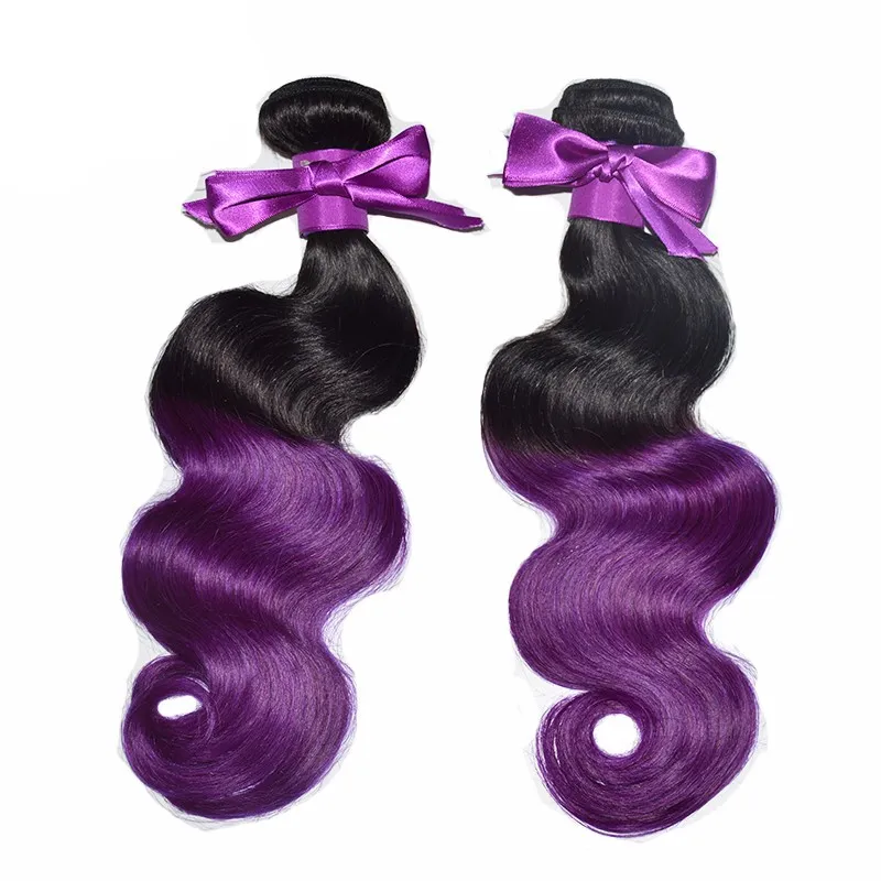 Nouvelle arrivée violet cheveux humains paquets deux tons couleur 1b violet vague de corps malaisien Remy trames de cheveux aucun enchevêtrement aucun hangar Cosplay cheveux