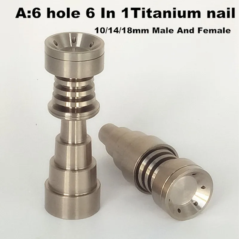 Universele Titanium nagel 6 in 1 Domeless Titanium dab Nail 10/14/18mm Vrouwelijke en Mannelijke Titanium Dabber