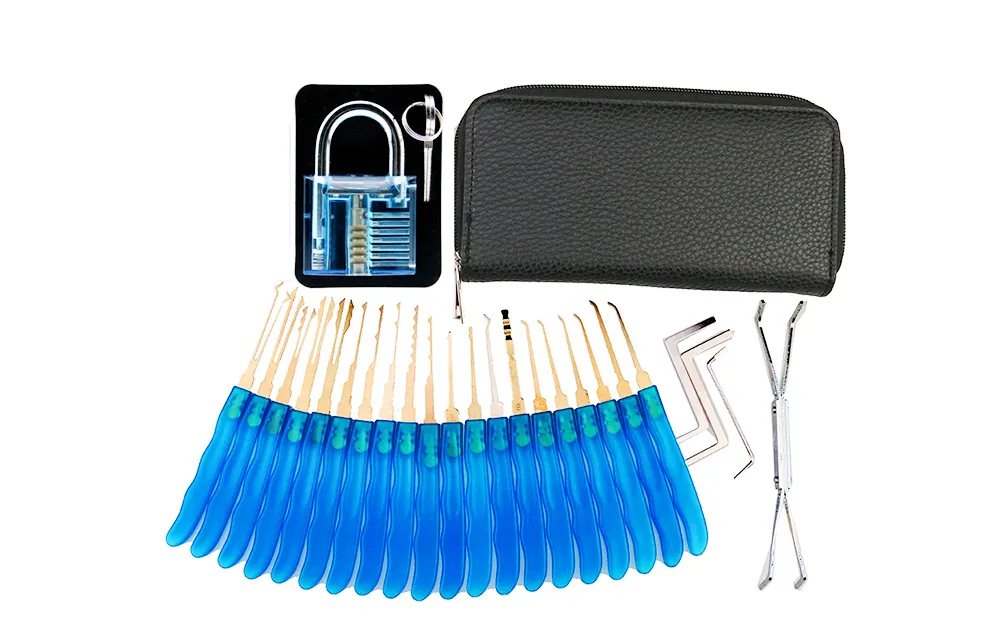 Premium Titanium Lock Picking Tool Set Lock Pick Set with Transparent blue Padlock Locksmith Tool for Locksmith skill tra4345329