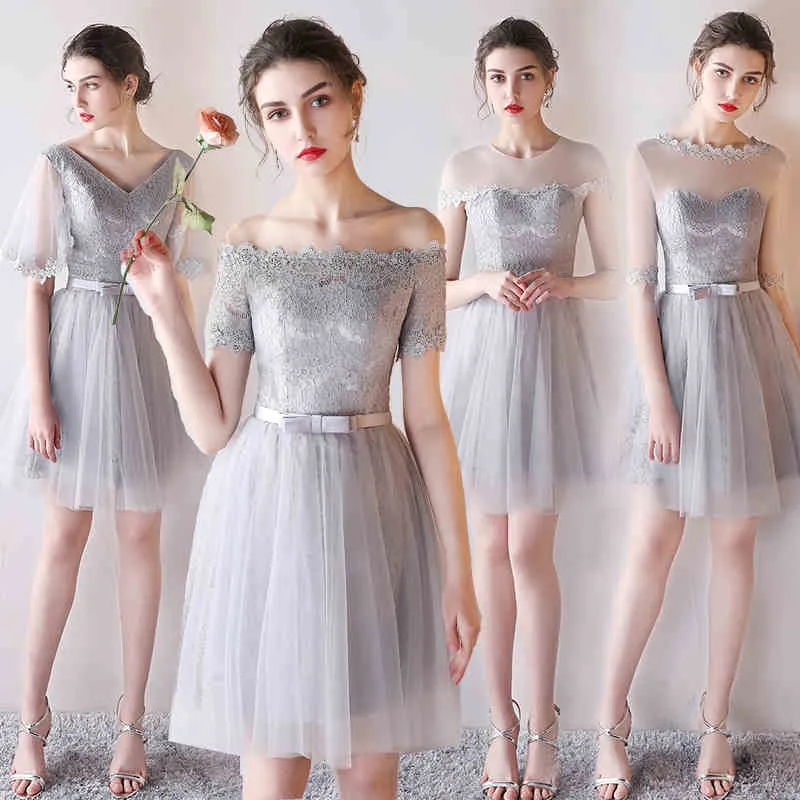 Light Gray Knee-Length Chiffon Bridesmaid Dress with Lace-Up Back and  Floral Lace Pleats from Dhgate In Stock Bridesmaid Dresses - price 49.29