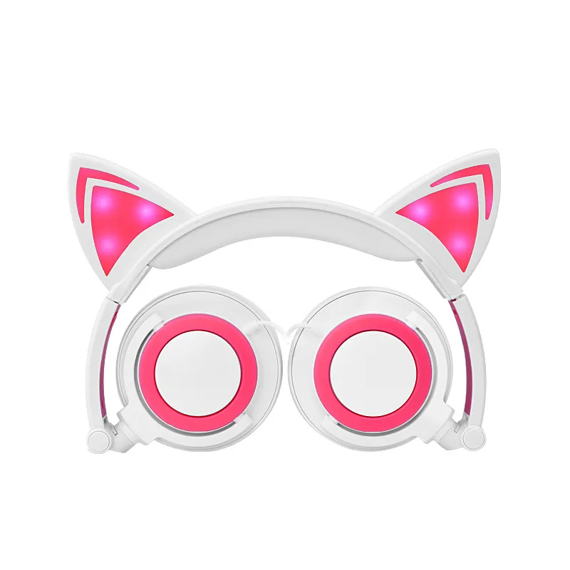 Foldable Cat Ear Headphones With LED Glowing Earphone Headband Gaming Headset Auricular For PC Laptop Mobile Phone MP3 Child