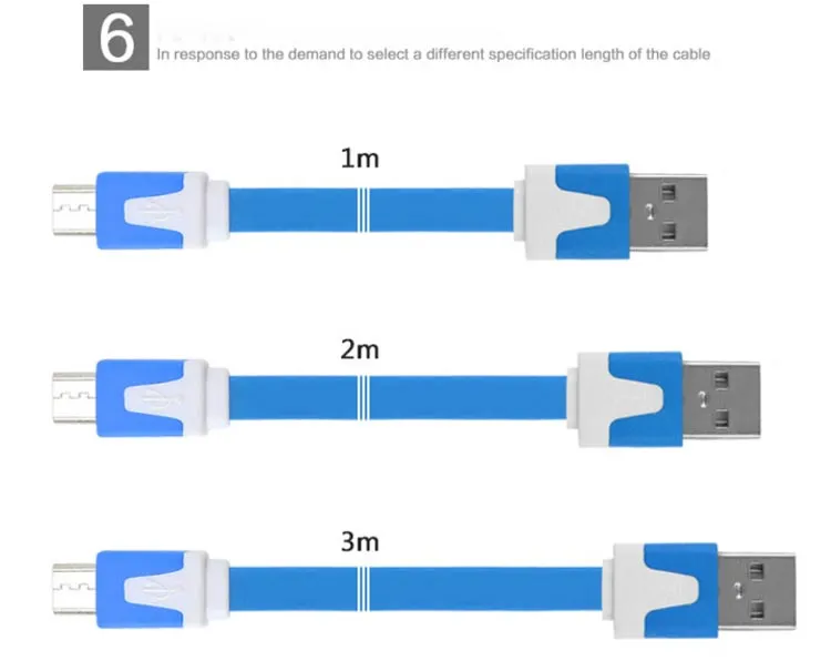 Üst Mikro Usb Kablosu Mini 1 M Düz Şehriye Mikro USB Data Sync Şarj Microusb Kablosu Samsung S6 Android Aksesuarları