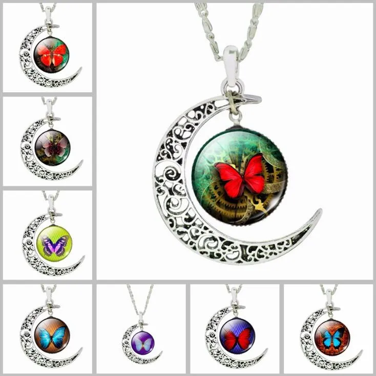 Nueva llegada Collar de piedras preciosas de luna nueva adornos colgantes de cristal de mariposa caliente WFN574 (con cadena) orden de mezcla 20 piezas por lote