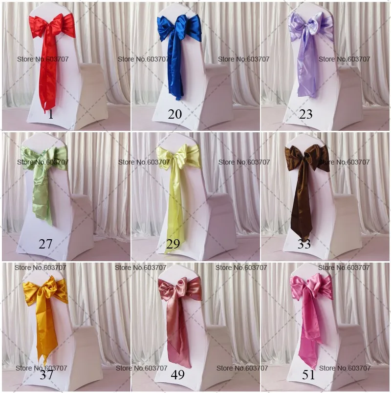 100Pcs Wholesale More Than 100 Colors Spandex Chair Sashes Yellow/Red/Blue/Green/Violet/Pink Satin Chair Sash For Wedding