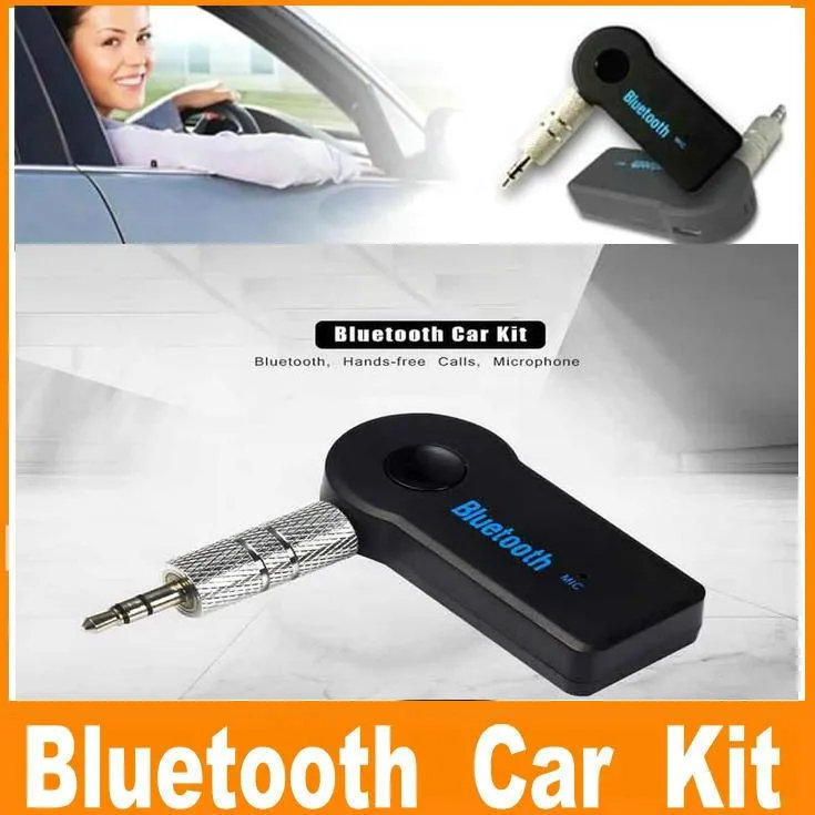 Universele 3.5mm Bluetooth Carkit A2DP Wireless Aux Audio Muziek Ontvanger Adapter Handsfree Met Microfoon voor Telefoon MP3 Detailhandel