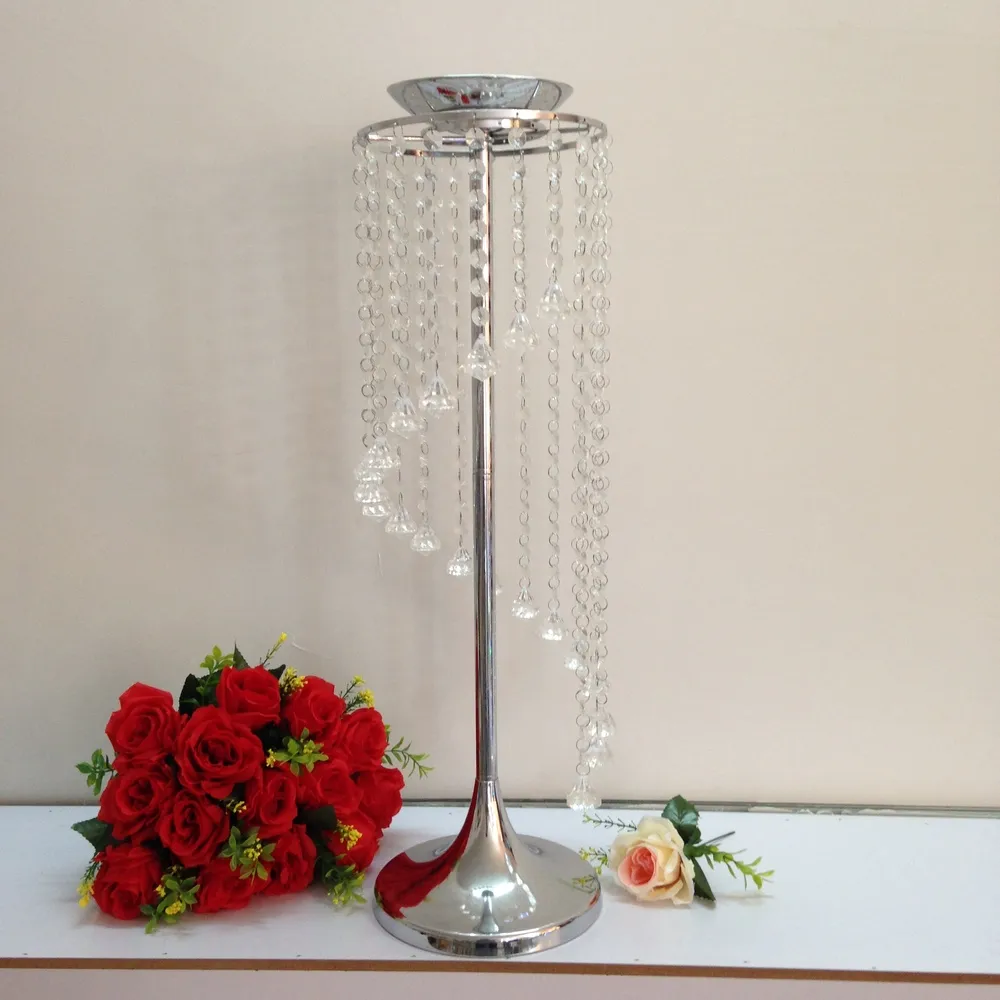 Pièce maîtresse de Table en cristal en métal argenté/décoration de Table/vase de fleur de bougeoir en plomb de route de mariage pour la décoration d'événement d'hôtel de fête à la maison