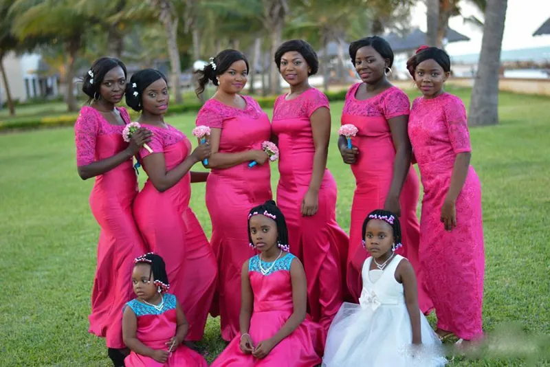 Style arabe nigérian robes de mariée sirène blanche robe de demoiselle d'honneur pas cher pure cou manches courtes dentelle plus la taille robes de soirée d'invité de mariage