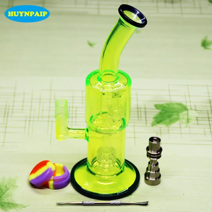 Fluorescent green glass bongs smoking water pipe With Domeless Titanium Nail for tobacco and oil rig 18.8MM Jiont free shipping