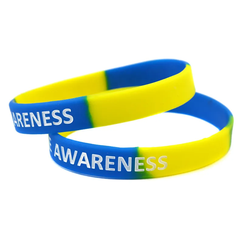100PCS Down Syndrome Awareness Bracelets Silicone Segmented Color for Emergencies