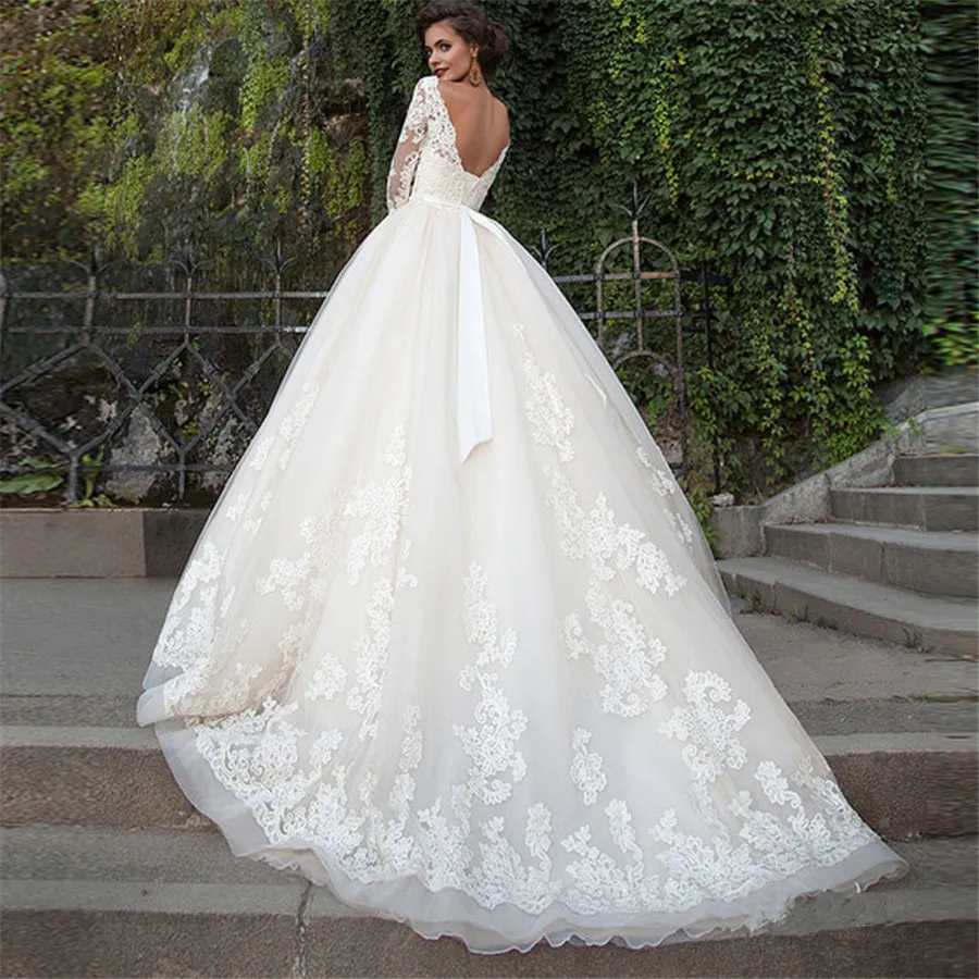 Élégant Robe De Mariage Robe De Mariée En Dentelle Trois Quarts Manches Sexy Dos Nu Plus La Taille Robes De Mariée Casamento 2019 Robe De Novia