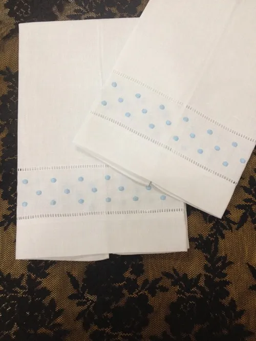 Home Textiles Towel 14x22"White linen Hand Towel with Embroidered Blue Swiss Dot Holiday Towe Guest Towel For Occasions