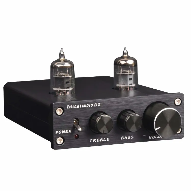 Freeshipping D2 HIFI Tube Preamp 6J1 Valve Audio Preamplifier Dual Channel Treble Bass with Power Adapter Silver Black Hot Sale