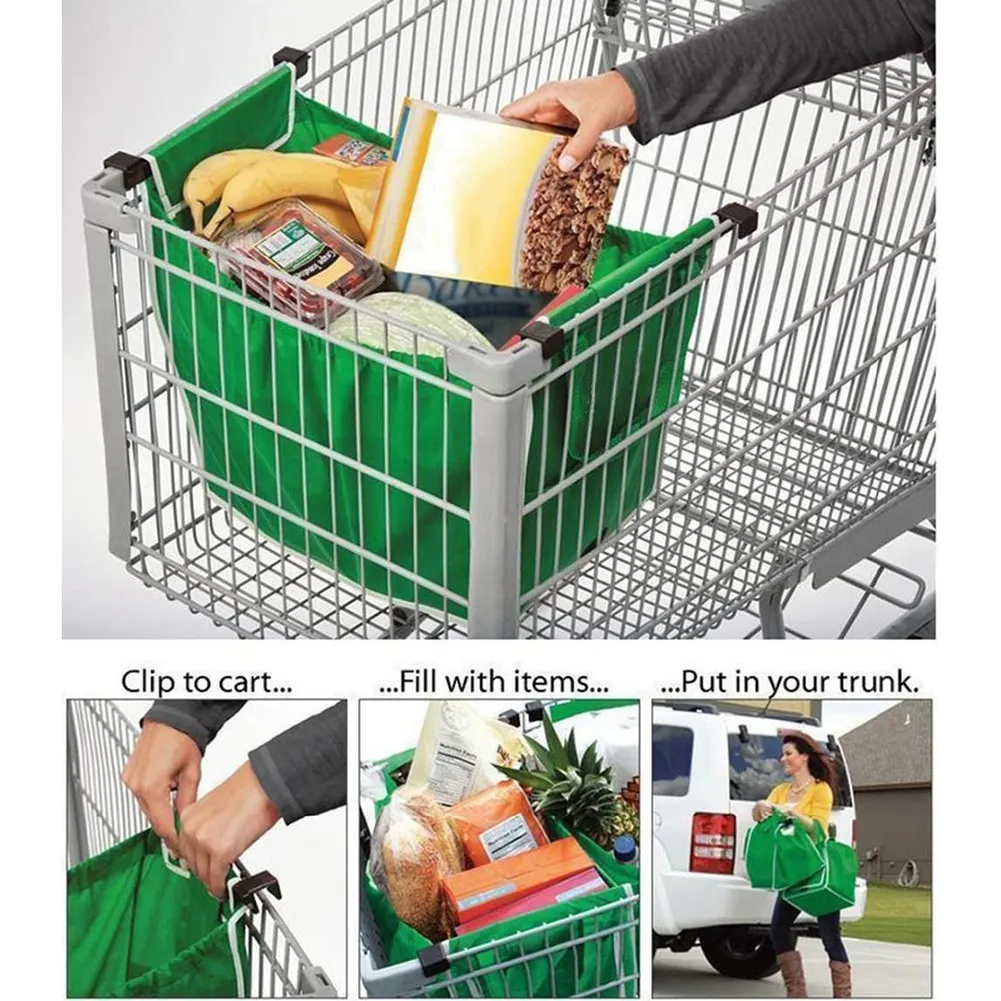 Grab bag clip to cart shopping bag Foldable Tote Eco-friendly Reusable Large Trolley Supermarket Large Capacity Bags LC531