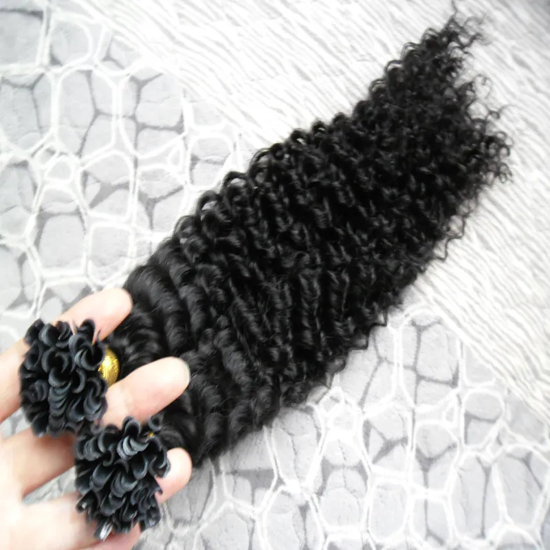 Brazilian deep wave U Tip human hair extensions keratin Nail Tip Hair Extension pre bonded human hair extensions Black 100g