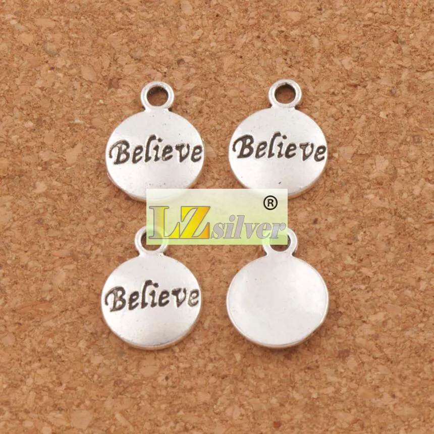 Believe Round Spacer Charm Beads 15.4x11.8mm Antique Silver/Gold/Bronze Pendants Jewelry DIY L350 LZsilver