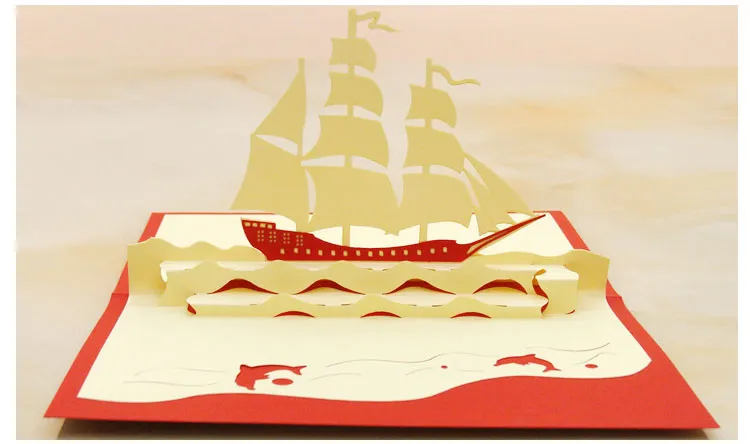 Biglietti d'auguri di Capodanno Natale in barca vintage 3D Buon compleanno Cartolina di carta fatta a mano Forniture feste festive