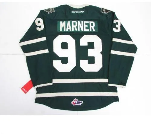 #93 Mitch Marner Jersey, OHL London Knights CCM Premer 7185 Mitch Marner Men`s 100% Stitched Embroidery Logos Hockey Jerseys Green Black