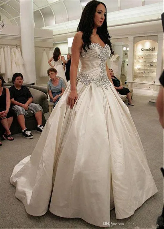 Amazing Crystal Ball Gown Wedding Gowns Sweetheart Satin Wedding Dresses vestido de noiva Lace-up Rhinestones Bridal Dress Custom Made