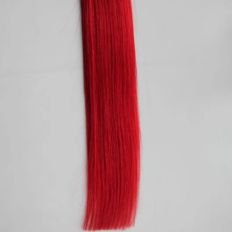 ROUGE cheveux humains Bande Extension de Cheveux Humains Raides Peau Brésilienne Trame Cheveux 30g 40g 50g 60g 70g