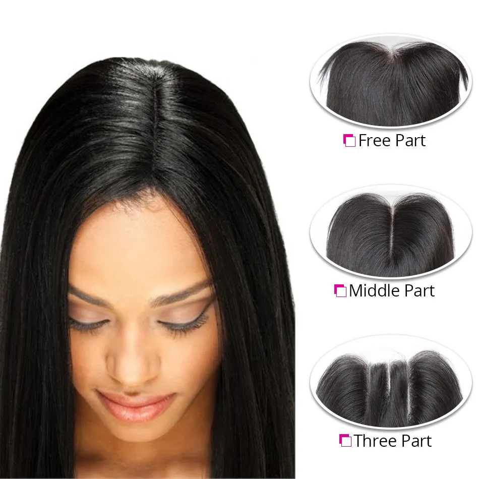 Brazilian Straight Hair Weaves 3 Bundles with Closure Middle 3 Part Double Weft Human Hair Extensions Dyeable 100gpc2588308