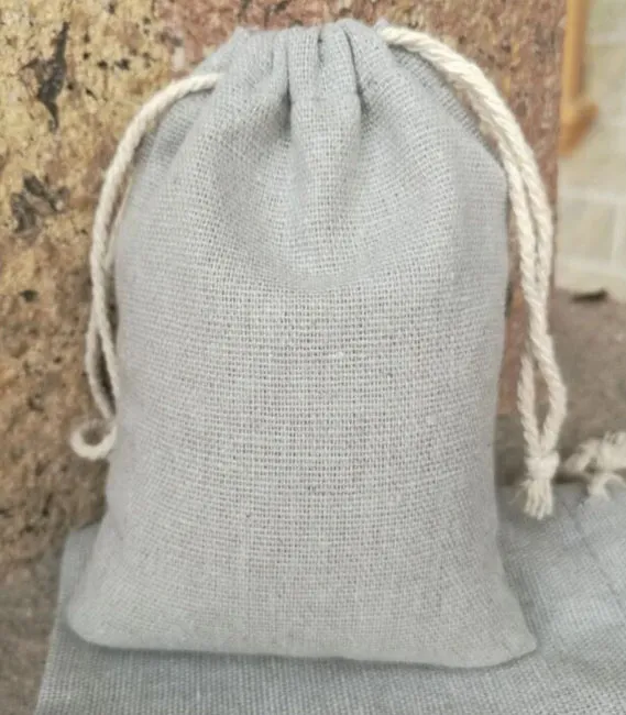 Silver Gray Linne Presentväska 8x10cm 9x12cm 10x15cm 13x17cm 15x20cm Paket med 50 Party Candy Sack Makeup Smycken Jute Förpackning påsar