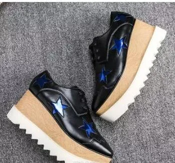 Yeni ücretsiz kargo Stella Mccartney Stell kadın Ayakkabı İtalya Elyse Altın Glitter Beyaz Sole Kama Oxford Derby Britt Platformu