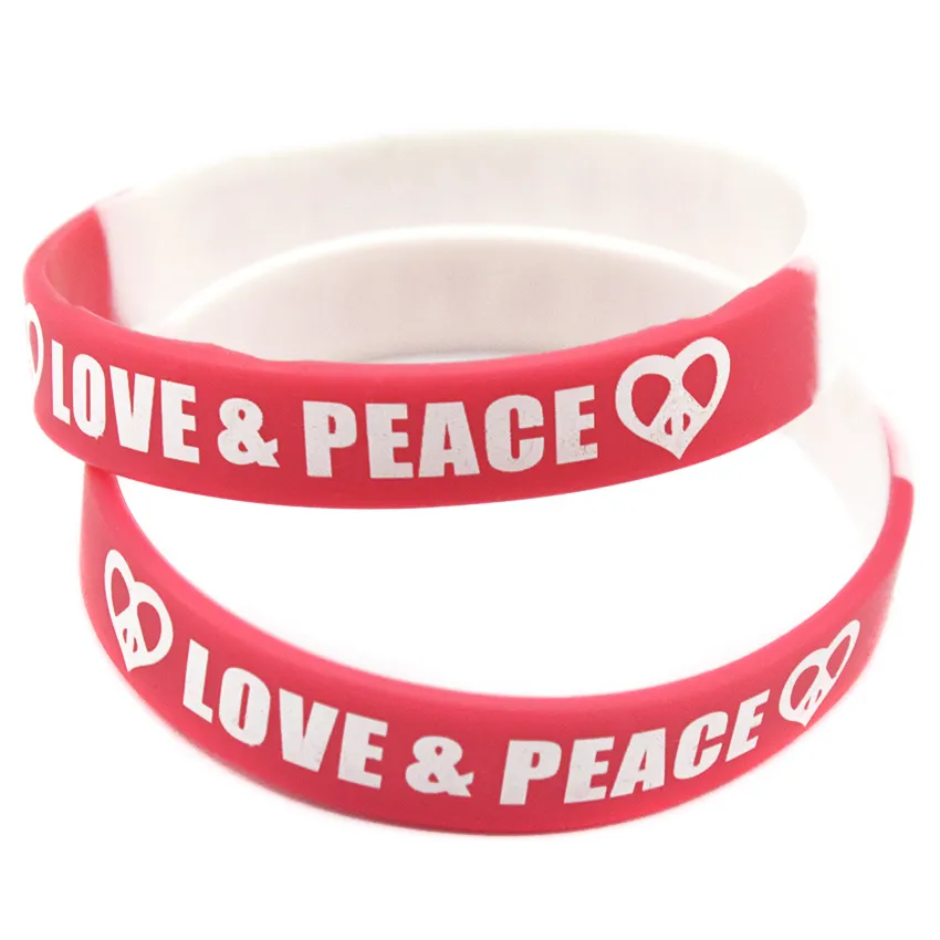 Love and Peace Silicone Rubber Bracelet Printed Logo Hip Hop Style Segmented Color Simple Decoration