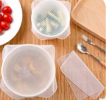 300 ensembles 4 pièces/ensemble multifonctionnel aliments frais conservation Saran Wrap outils de cuisine réutilisable Silicone emballages alimentaires joint couvercle sous vide