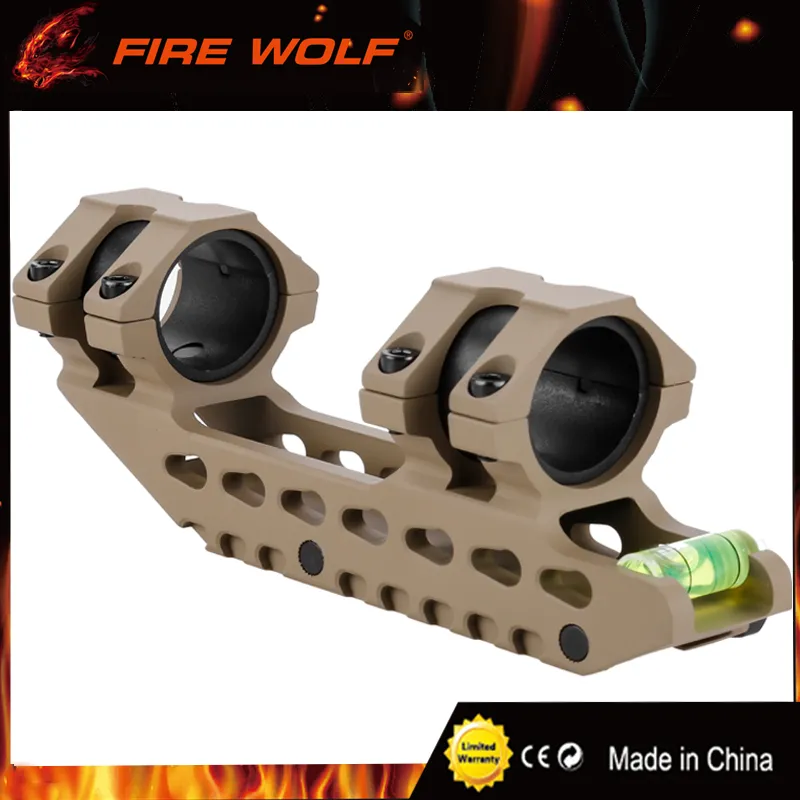 Fire Wolf 30 /25.4 mm Offset Picatinny Weaver Jakt Rifle Scope Ringar Mount Bokriktad med Bubble Level Rail Mounts